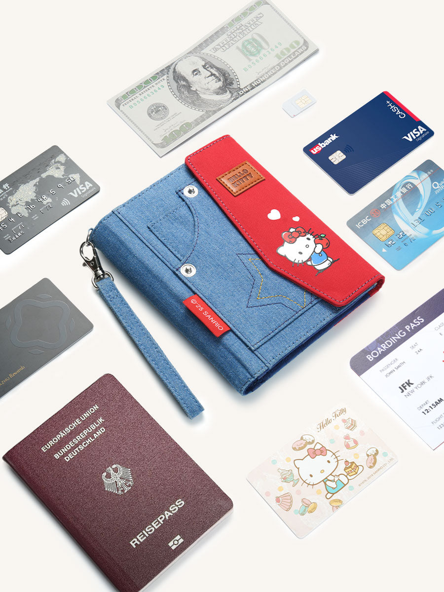 Pashari Hello Kitty Vintage Passport Holder | Red & Blue Travel Wallet for Documents