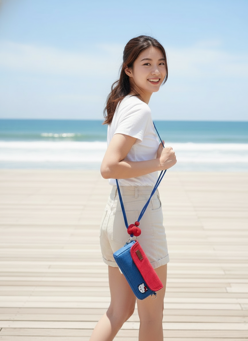 Pashari Hello Kitty Multi-Use Crossbody Bag - Cute Red & Blue Protective Pouch for Women